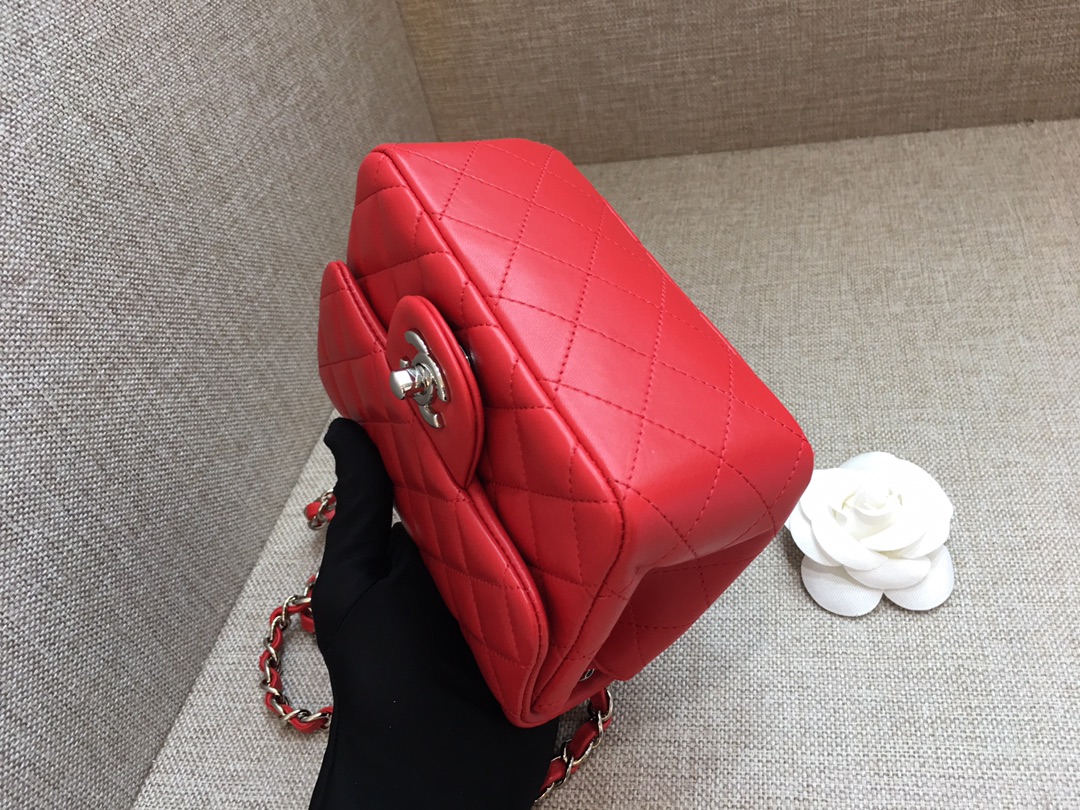 Mini Classic Flap Lambskin Bag A01115 Red/Silver